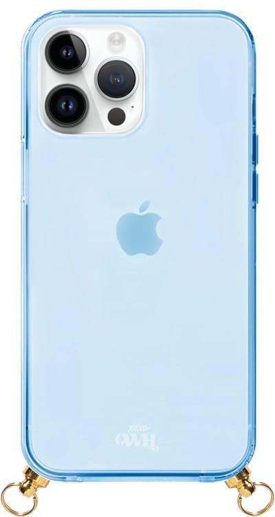 xoxo Wildhearts siliconen Cord Case Blue - iPhone 15 Pro Max hoesje - Hoesje zonder koord - Shockproof case - Doorzichtig Telefoonhoesje geschikt voor telefoonkoord - Geschikt voor telefoonketting / hanger - Transparant - Blauw