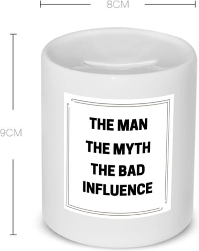 Akyol - the man the myth the bad influence Spaarpot - Quotes - mensen die andere beïnvloeden - verjaardagscadeau - cadeau - kado - geschenk - verjaardag - slechte invloed - 350 ML inhoud