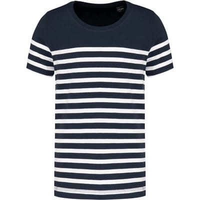 Kariban Marine-t-shirt ronde hals Bio kind K3035 - Navy / White Stripes - 4/6 Y (4/6 ans)