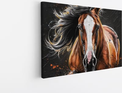 Saammp Canvas Schilderij - Paarden - portret - Dieren - Natuur - 45x30 - Foto op canvas - Wanddecoratie - muurdecoratie Woonkamer - Slaapkamer decoratie - Canvas Print