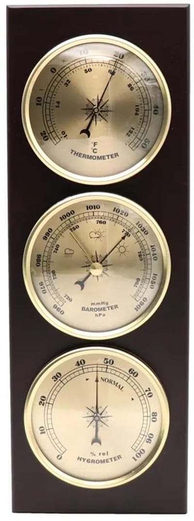 Analoge 3-in-1 Weerstation: Barometer, Thermometer en Hygrometer met Houten Frame