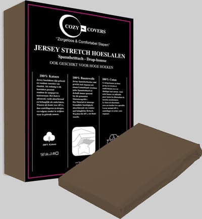 Cozy covers Jersey hoeslaken 100% katoen 90x200 cm - rondomelastiek + 30 cm matrasdikte - donkerbruin