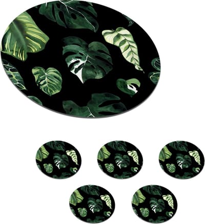 Onderzetters voor glazen - Rond - Patronen - Bladeren - Planten - 10x10 cm - Glasonderzetters - 6 stuks