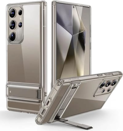 ESR Air Shield Boost Hoesje Geschikt voor Samsung Galaxy S24 Ultra | Back Cover met Militaire Standaard | Schokabsorberende Air-Guard Hoeken | Transparant Grijs
