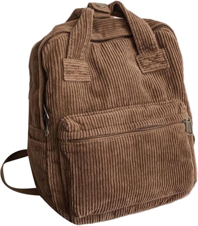 Corduroy Rugzak - Schooltas Dames - Dagelijks Gebruik - Groot Laptopvak - 28x18x24 cm - Bruin