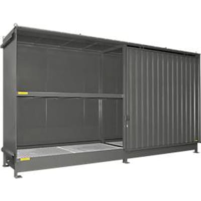 Stellingcontainer Bauer type CEN 59-2 IBC, 2 etages, schuifdeur, 2000 l, tot 8 IBC's, B 6245 x D 1550 x H 3465 mm, muisgrijs RAL 7005