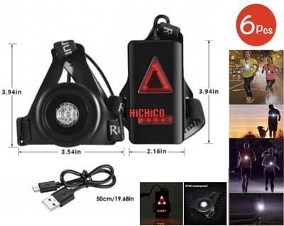 HiCHiCO® Hardloop verlichting - Borstlamp met schijnwerper met USB - Reflectievest - USB-C oplaadbaar –Waterdichte Outdoor Sport Running Lights - – Run Light 3 Modes Outdoor Sport - 6Pcs