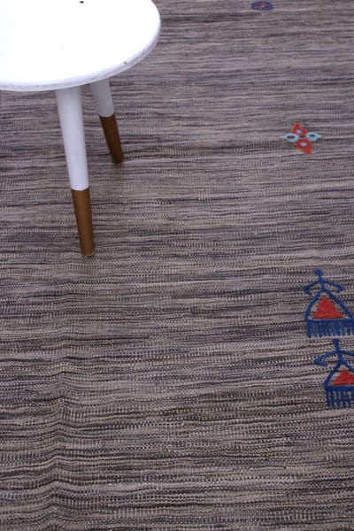 Grijs Tapijt Laagpolig Handgeweven Wollen Vloerkleed - Koho Afghan Modern Kelim 200x151 - 200x151cm- Modern - Woonkamer - Salon - Slaapkamer - Eetkamer