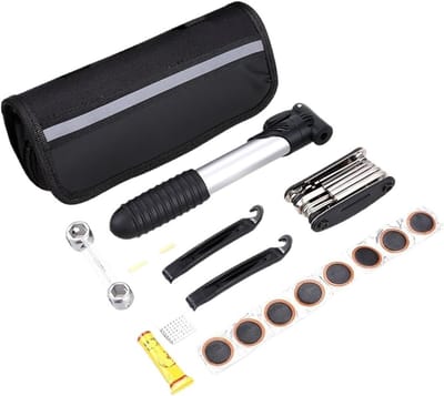 Fiets Reparatie Set - Fietspomp, Multitool, Bandenplakset en Accessoires - Complete Fietsgereedschap Geschikt voor Onderweg - Belle's products