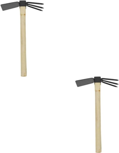 Tuin Gereedschap Set - Handig Tuinieren - Bodem Bewerken - Dubbele Kop - 36 cm Lengte - Natuurlijk Hout