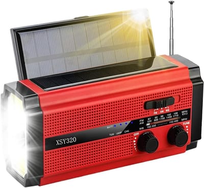 Weerradio - Noodradio Oplaadbaar - Kamperen Noodsituaties - Met Zaklamp - 5000mAh Accu - Rood