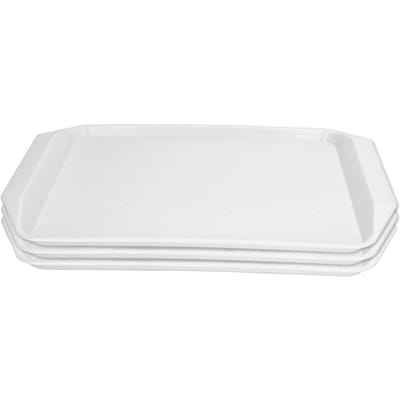 3 PCS Plateau Alimentaire Coloré Rectangulaire Épaissi Binuaral Plateau en Plastique Résistance à la Chaleur Empilable blanc