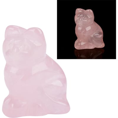 Rose Quartz Carved Kitten shaped Decor Pink Crystal Healing Stone Gemstone Decoration gray