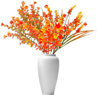 Dailygoods - 6 bundels kunstbloemen decoratie, kunstplanten met eucalyptus, chrysanten, camelia en lavendel, realistische kunstbloemen voor binnen en buiten, tafel, raam, balkon, tuin