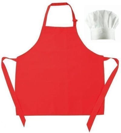 Benza Schort Keukenschort voor Kinderen Neutraal, Blanco - Rood (50 x 60 cm) incl. Koksmuts