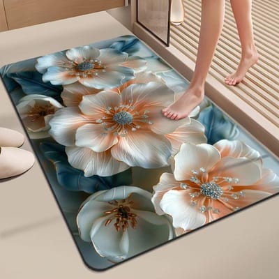 Tapis de sol de salle de bain absorbant l'eau et résistant à la saleté Tapis de porte de salle de bain Coussinets de pieds Coussinets de pieds antidérapants à séchage rapide en boue de diatomée à fleurs 40*60cm