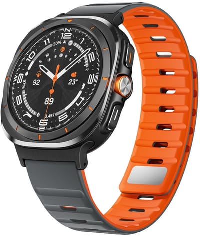 Luxe siliconen bandje - geschikt voor Samsung Galaxy Watch Ultra / Ultra 2025 47mm - premium magnetisch bandje met druksluiting - grijs oranje