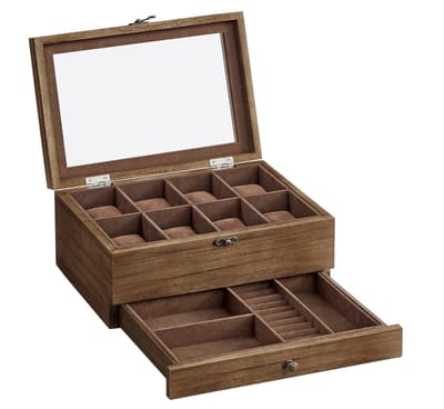 Stellar Luxe horlogebox - Met lade - Hout - Horlogedoos Opbergbox - Sieradendoos - Horlogedoos - Juwelendoos - Sieradenhouder - ‎27 x 19 x 12,5 cm