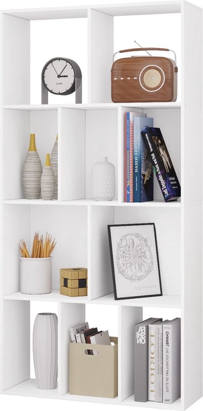 Boekenkast 60x20x120cm Wit - Hout, 10 Vakken en Boekenrek - Voor Dagelijks Gebruik, Thuis en Professioneel Gebruik