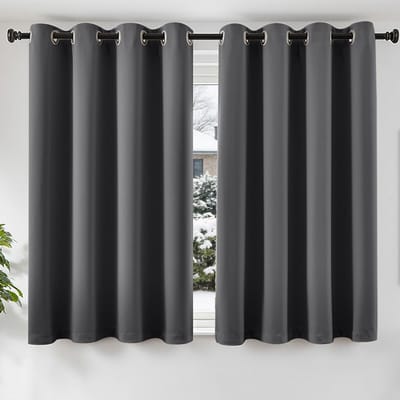 Verduisterende Gordijnen met Ringen Set van 2 - 145 x 140 cm - Blackout voor Slaapkamer en Woonkamer - Donkergrijs