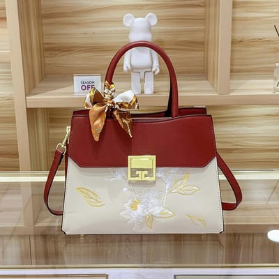 Bruidstas Handtas Dames Tas Nieuwe Modieuze Grote Capaciteit Geborduurde Lotus Geborduurde Moeder Tas Eén Schouder Crossbody Tas brown