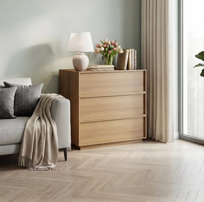 DESMIU Ladekast - Modern Minimalistisch Met 3 Greeploze Lades - Veel Opbergruimte Voor Slaapkamer En Hal - MDF En Spaanplaat - 80x48x78 Cm - Eikenkleur