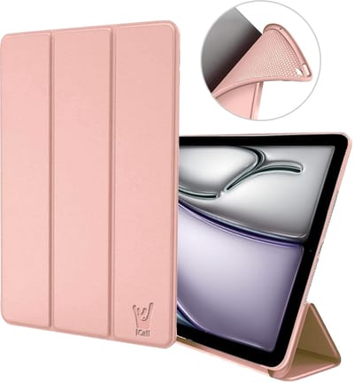 Hoes geschikt voor iPad Air 11 inch 2024 – Ook geschikt voor iPad Air 10.9 2022 / 2020 & Pro 11 2022 / 2021 / 2020 – Smart Cover met Tri-Fold Stand – Schokbestendig – Auto Wake/Sleep – TPU Backcase – Rose