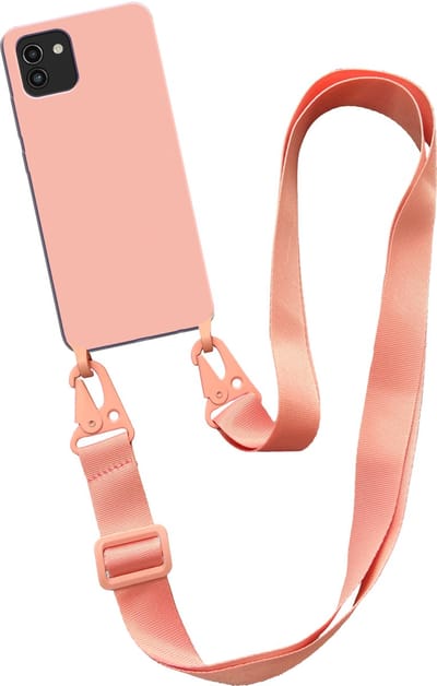 Smartphonica Hoesje met breed koord voor Samsung Galaxy A03 siliconen back cover met zachte binnenkant - Zalm geschikt voor Samsung Galaxy A03