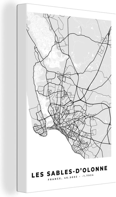 Canvas Schilderij Kaart – Stadskaart – Les Sables-d'Olonne - Plattegrond – Frankrijk - 20x30 cm - Wanddecoratie