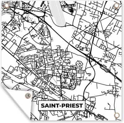 Tuin poster Stadskaart - Saint-Priest - Plattegrond - Kaart - Frankrijk - Zwart wit - 200x200 cm - Tuindoek