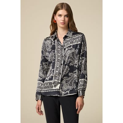Oltre Patterned Satin Shirt Black Size: 42 | Blouses Outlet | Dames | Zwart