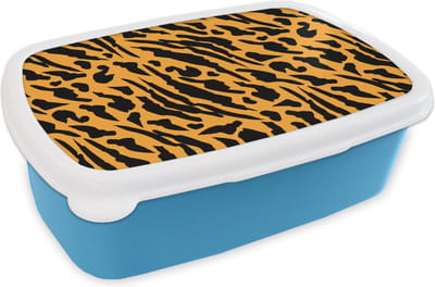 Broodtrommel Blauw - Lunchbox - Brooddoos - Patronen - Huid - Tijgerprint - 18x12x6 cm - Kinderen - Jongen