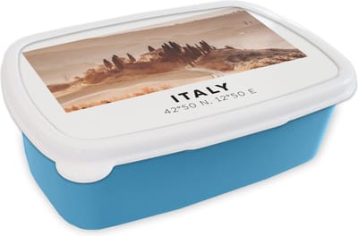 Broodtrommel Blauw - Lunchbox - Brooddoos - Italië - Toscane - Bomen - 18x12x6 cm - Kinderen - Jongen