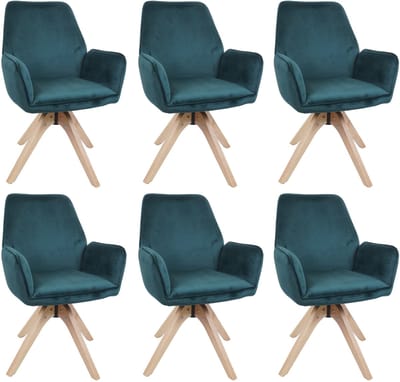 Set van 6 eetkamerstoelen MCW-G67, eettafelstoel/keukentoel met armleuningen, draaibaar, hout, fluweel 320 g/m², MVG ~ groen