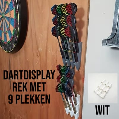 Wandmontage Dart Displayrek voor 9 Darts – Ruimtebesparende Dartpijlen Houder – Wit – 6.5 x 10,5cm