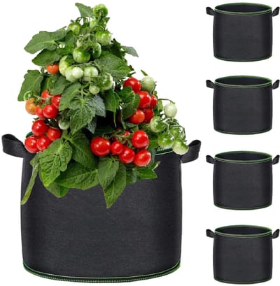 longziming -Set van 5 Plantenhoezen 10 Gallon – Ø40x30 cm, Herbruikbaar, Ademend Vilt met Handgrepen, Voor Binnen & Buiten