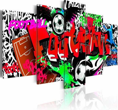 Schilderij - Graffiti: Voetbal II ,  multikleur , 5 luik