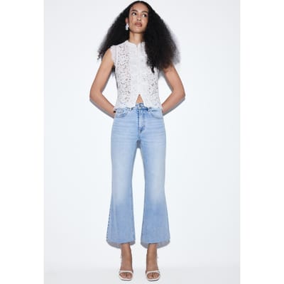 Stradivarius D78 Jeans cropped klokkend  LICHTBLAUWE DENIM WASSING 32