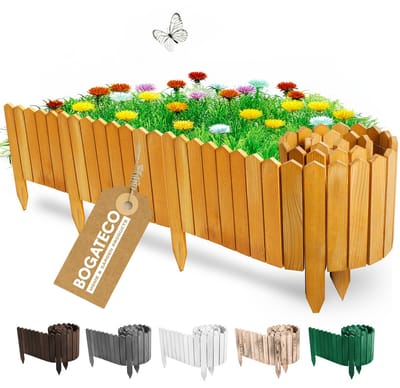 BOGATECO Rollborder houten latten | 20 cm hoog en 200 cm lang | Houten hek | Houten hekwerk Perfect als perkenborder | Bruin