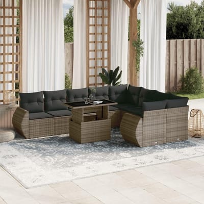 Loungeset met Verstelbare Tafel 10-Delig – Polyrotan Tuinset Lounge & Dining 2-in-1 met Kussens – Modulaire Balkon & Terras Set – Urbanhome