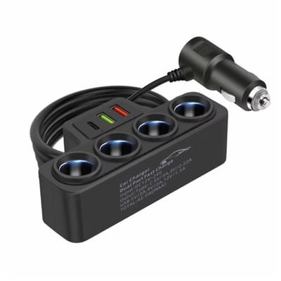 12V/24V Verdeeladapter voor Auto – 4-Voudige Aansluiting + 3× USB (QC3.0 & PD) – 120W – Sigarettenaansteker Splitter – Zwart