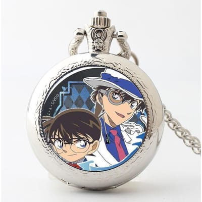 Détective Conan Anime Montre de Poche Pendentif Collier Homme et Femme Montres Kawaii Étudiants Adolescents Accessoires Collier Cadeaux gray