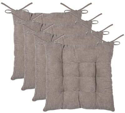 Stof Textile stoelkussen Dandy - 4x - beige - 38 x 38 x 5 cm - touwtjes sluiting - zitkussens - binnen/buiten