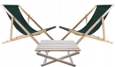 Set van 2 strandstoelen met houten tafel - Groen