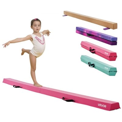 VEVOR Evenwichtsbalk Gymnastiek Kinderen Opvouwbaar 233 cm, Draagvermogen 90,7 Kg Gymnastiekbalk met Antislipbodem, Evenwichtsbalk met Draagtas voor Gym, Roze