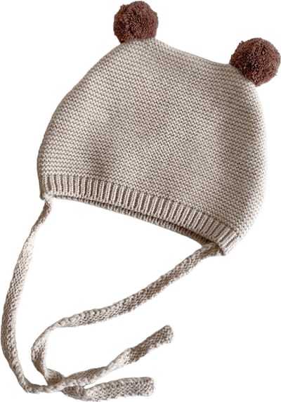 Baby Mutsje met Pompons en Koordjes - Maat 44/50 - Taupe - Muts - Pomponnetjes - Gehaakt