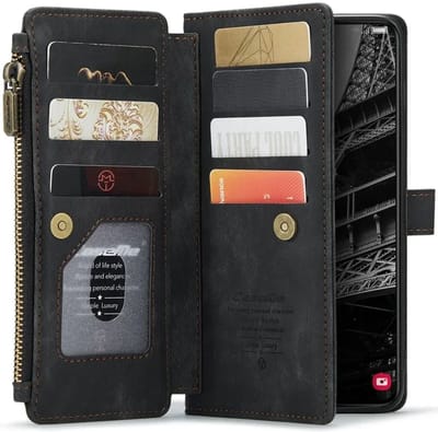 CaseMe C30 Hoesje Geschikt voor Samsung Galaxy S23 Plus | Wallet Zipper Book Case met Pasjeshouder | Beschermhoes met Portemonnee | Zwart