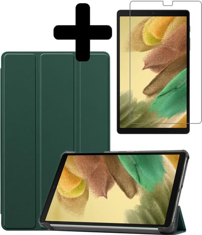 Hoes - Geschikt voor Samsung Galaxy Tab A7 Lite - Met Screenprotector - Trifold Bookcase - Hard Cover - Hardcover Book Case - Tablet Hoesje - Donkergroen