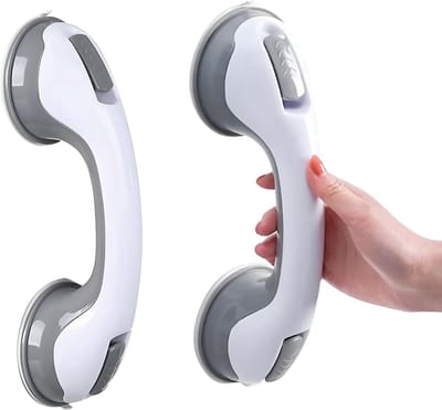 Tweedelige douchebeugel met zuignappen - verwijderbaar zonder te boren - geschikt voor ouderen en mensen met een beperking, voor extra veiligheid in de badkamer en op het toilet - antislip, evenwichtsbeugel - gebroken wit - 30 cm