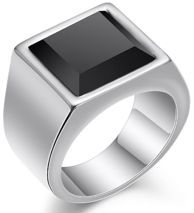 Zegelring Heren Zilver kleurig met Zwarte Steen - Staal - Ring Ringen Mannen - Papa Cadeau Voor Mannen - Vaderdag